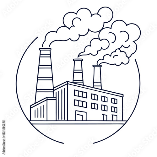 Minimal vector line art icon representing air pollution with smoke, factory, or smog symbols. Ideal for environmental awareness, climate change graphics, and eco education projects.