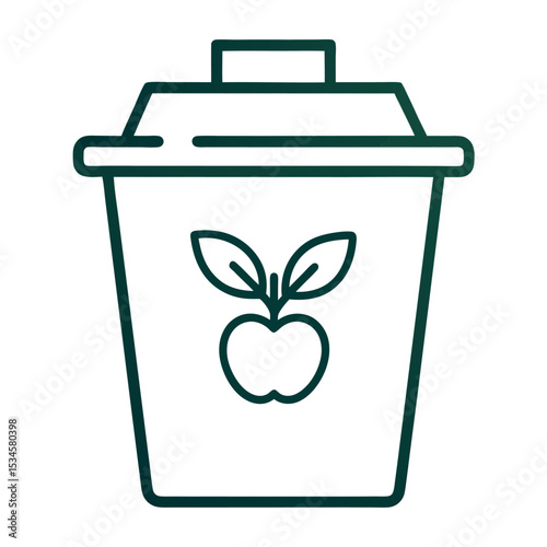 Line art vector icon of a compost bin with organic waste symbols. Perfect for eco apps, sustainability projects, waste reduction campaigns, and green living graphics.