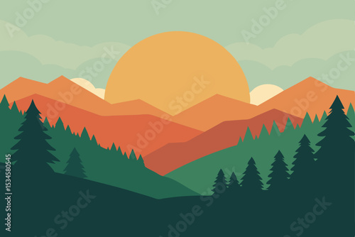 Majestic Mountain Sunset A Serene Landscape Illustration