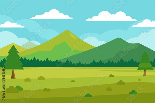 Serene Mountain Landscape A Picturesque View of Green Hills and Forests