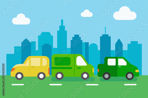 Urban Commute Cityscape with Cars Illustration