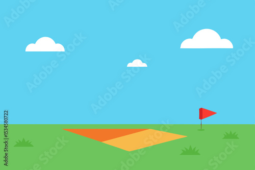 Sunny Day Golf Course Illustration A Flat Design of a Putting Green with Flag