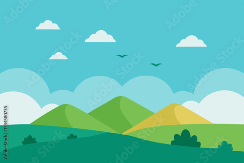 Serene Landscape Rolling Green Hills Under a Summer Sky