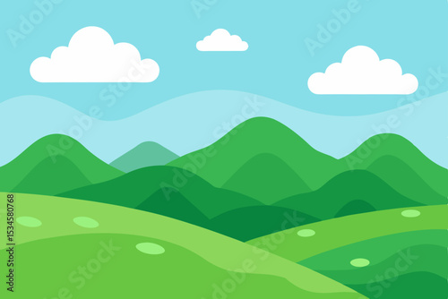 Serene Mountain Landscape Rolling Hills and Blue Skies Illustration