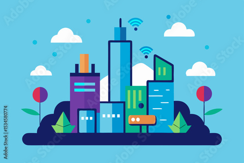 Futuristic Cityscape Smart Buildings, Green Spaces, and Technological Integration