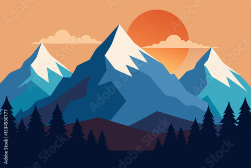 Majestic Mountain Peaks at Sunset A Serene Landscape Illustration