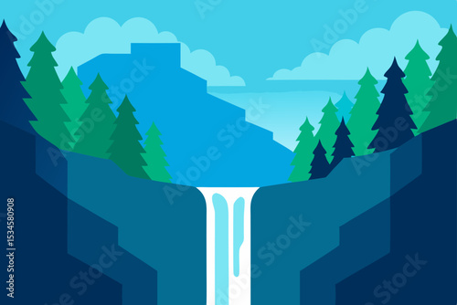 Serene Waterfall Landscape Mountains, Forests, and Cascading Water