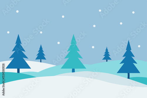 Winter Wonderland Snowy Landscape with Pine Trees and Falling Snow