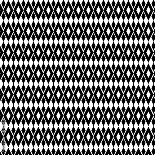 black and white seamless pattern, high-contrast black and white repeating pattern, diamond shapes, horizontal rows, textured fabric or a woven design, tightly packed side-by-side, stacked vertically,