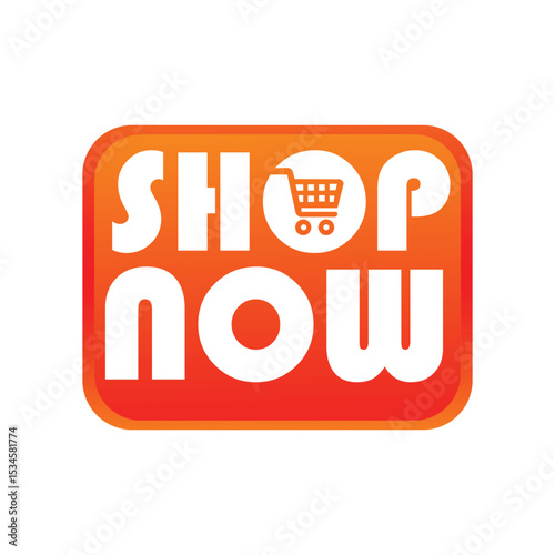 Shop Now Orange and Red E-commerce Call to Action Button Vector Icon - Online Shopping Cart for Retail Promotions and Sales