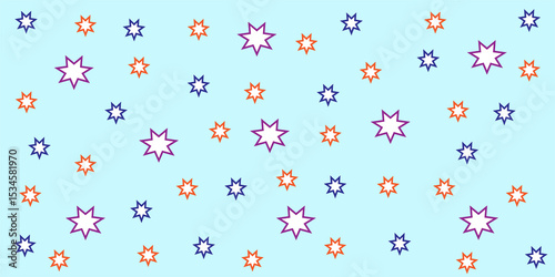 Scattered eight pointed stars on light blue background