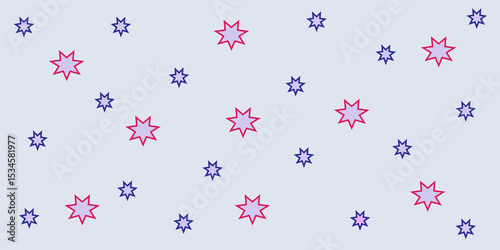 Scattered eight pointed stars on light blue background