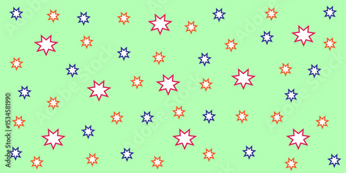 Scattered eight pointed stars on a light green background
