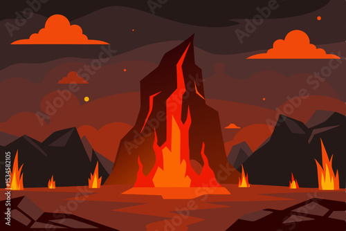 Fiery Volcanic Landscape Inferno Rock Formation Illustration