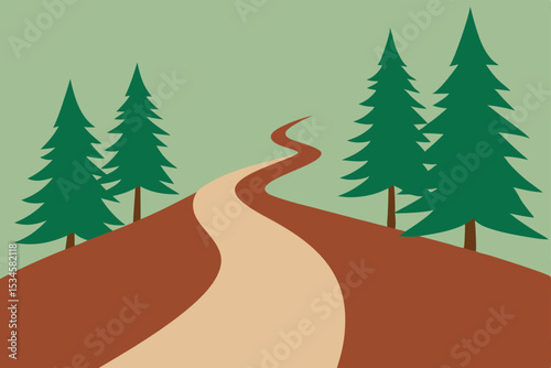 Winding Path Through Evergreen Forest A Serene Nature Illustration