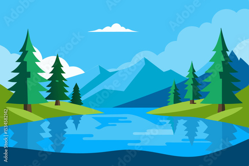 Serene Mountain Lake Landscape A Peaceful Nature Scene Illustration