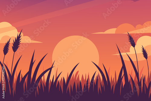Sunset Meadow Serene Grassland Landscape at Dusk