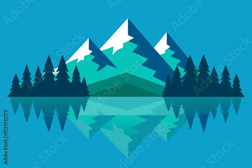 Serene Mountain Lake Reflection A Peaceful Landscape Illustration