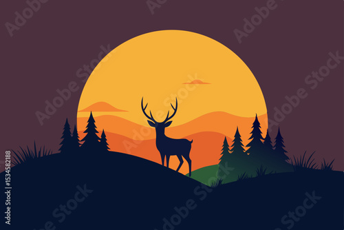 Majestic Deer Silhouette at Sunset A Serene Nature Illustration