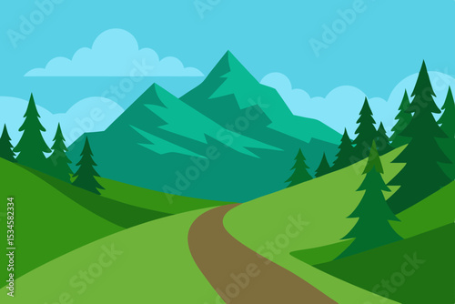 Serene Mountain Landscape A Picturesque Winding Path Through Verdant Hills
