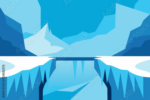 Frozen Landscape Glacial River Valley Illustration
