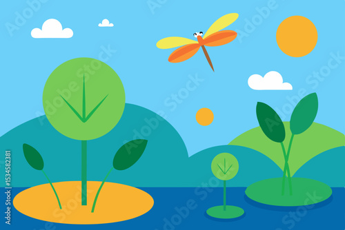 Summer Meadow Dragonfly A Vibrant Nature Illustration
