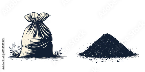 Shadow silhouette icons of compost bags and compost piles suitable for gardening and eco-friendly designs
