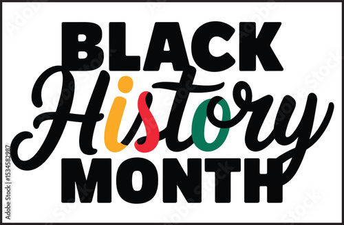 Black History Month Typography Text with Colorful Lettering Vector Illustration