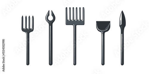 Collection of composting tool silhouette icons for eco-friendly gardening and waste management