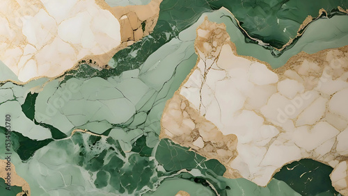 Abstract fluid art background featuring emerald green and gold marble effect textures