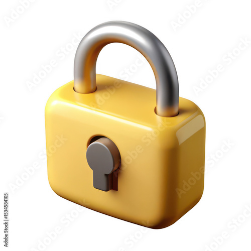 Yellow padlock 3d render isolated on transparent background