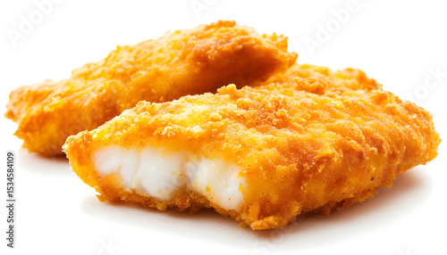 breaded fish, close-up, isolated on a white background