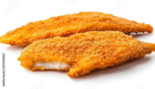 breaded fish, close-up, isolated on a white background