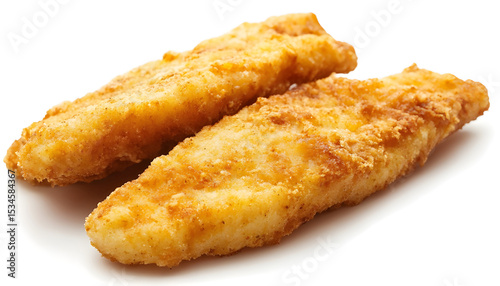 breaded fish, close-up, isolated on a white background