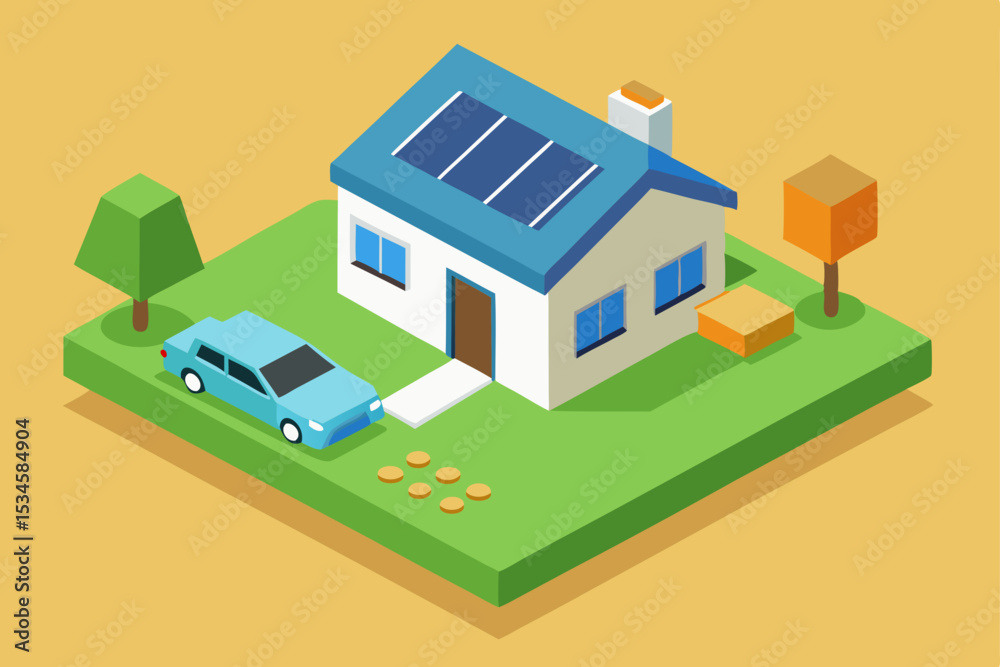 Sustainable Home Design Eco-Friendly House with Solar Panels and Electric Car Sustainable Home Design Eco-Friendly House with Solar Panels and Electric Car