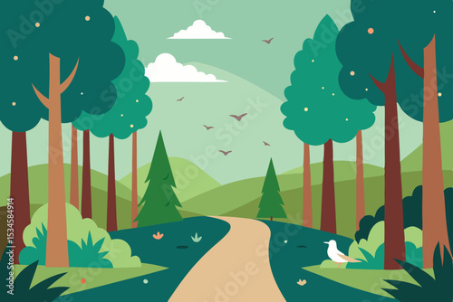 Serene Forest Path A Tranquil Nature Illustration