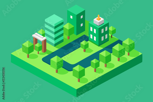 Isometric City Park Design Green Urban Landscape Illustration