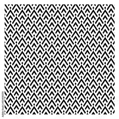 set of seamless geometric patterns, V-shaped elements, small black diamond shapes, repeating pattern, Chevron/V-shapes, Staggered Rows, Diamond Fillers, Monochromatic, upward or undulating direction, 