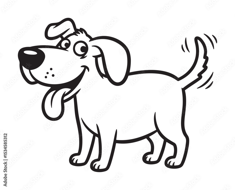 Fototapeta premium Cartoon dog with floppy ears and wagging tail vector illustration