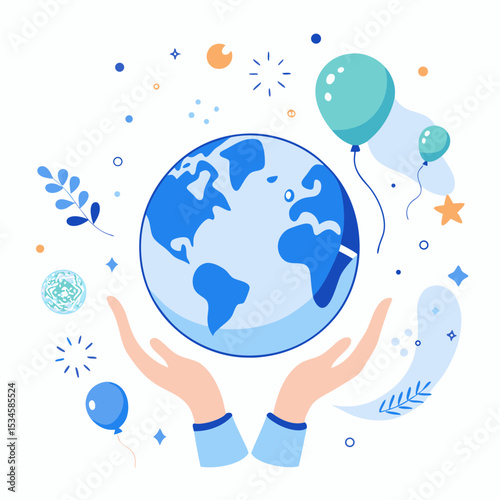 UNICEF Birthday Celebration Globe and Hands Vector for Children’s Welfare