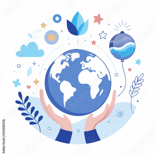 UNICEF Birthday Celebration Globe and Hands Vector for Children’s Welfare