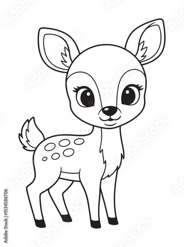 Adorable black and white cartoon fawn with big eyes ready for coloring