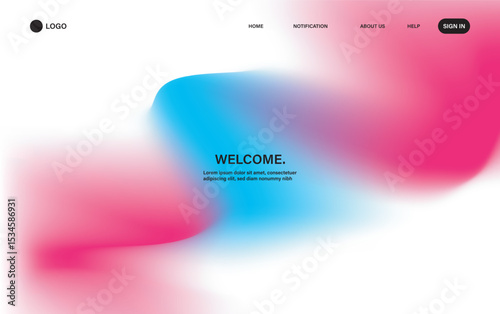  Modern Website Landing Page Template with Pink and Blue Gradient Fluid Wave Background and Minimal Navigation Interface for Creative Web Design Projects