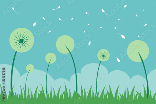 Whimsical Dandelion Meadow Seeds of Summer Illustration