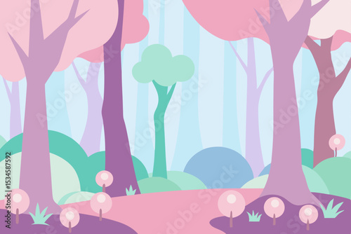 Enchanted Pastel Forest A Dreamlike Illustration of Serene Nature