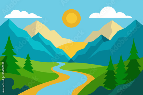 Majestic Mountain Landscape Serene River Valley Scene