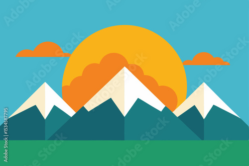Majestic Mountain Peaks at Sunset A Serene Landscape Illustration