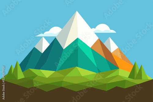 Majestic Mountain Range A Low-Poly Landscape Illustration