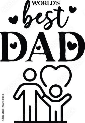 World’s Best Dad SVG | Father with Kids Line Art Clipart