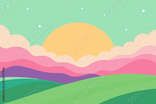 Pastel Sunrise Landscape Serene Hills and Gentle Sky